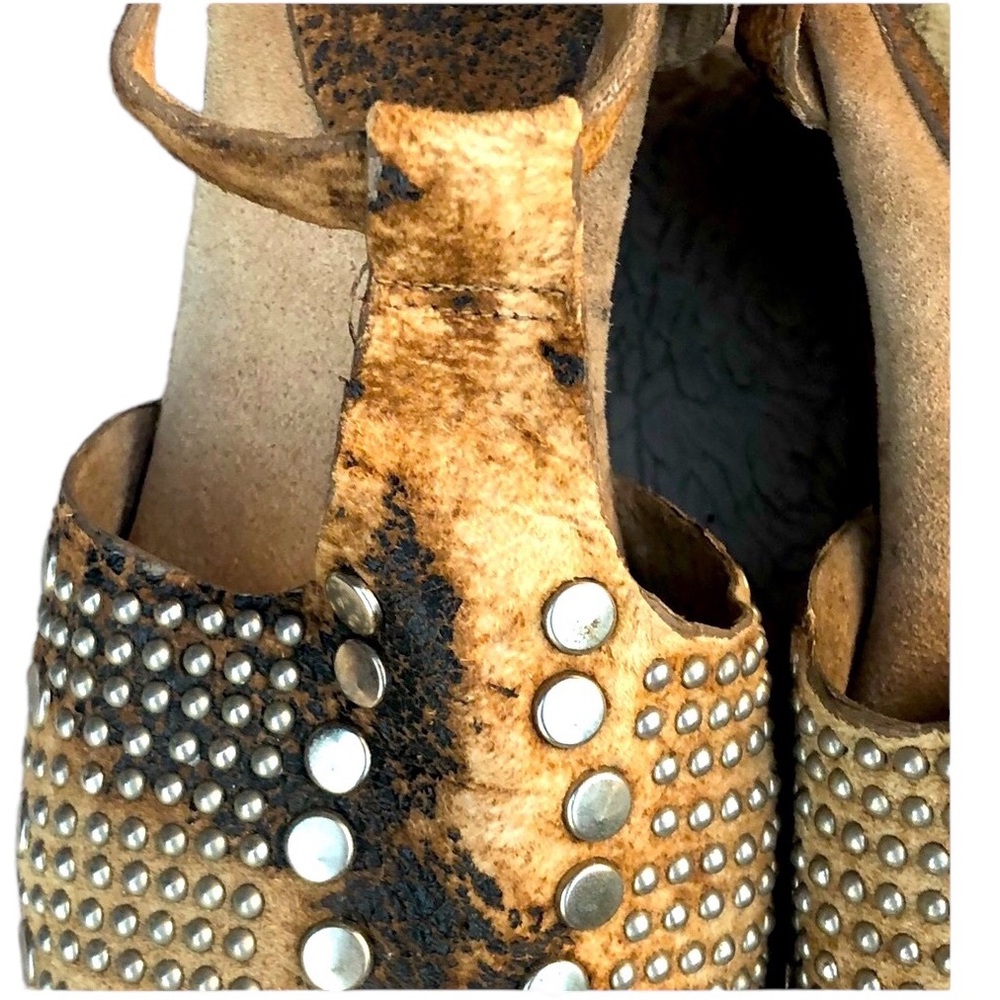 Calleen Cordero Brown and Tan Tie Dye Leather  Studded Platforms - Picture 4 of 14